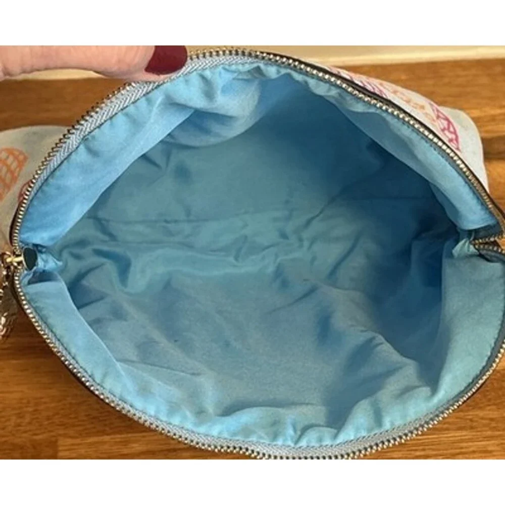 Escada Cosmetic Case Travel Bag Miami Blossom Blue with Gold Pineapple Charm